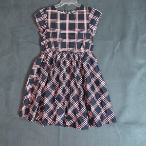 Lands End Dress Womens 12 Navy Red Plaid Fit & Flare Nautical Preppy Rich Girl